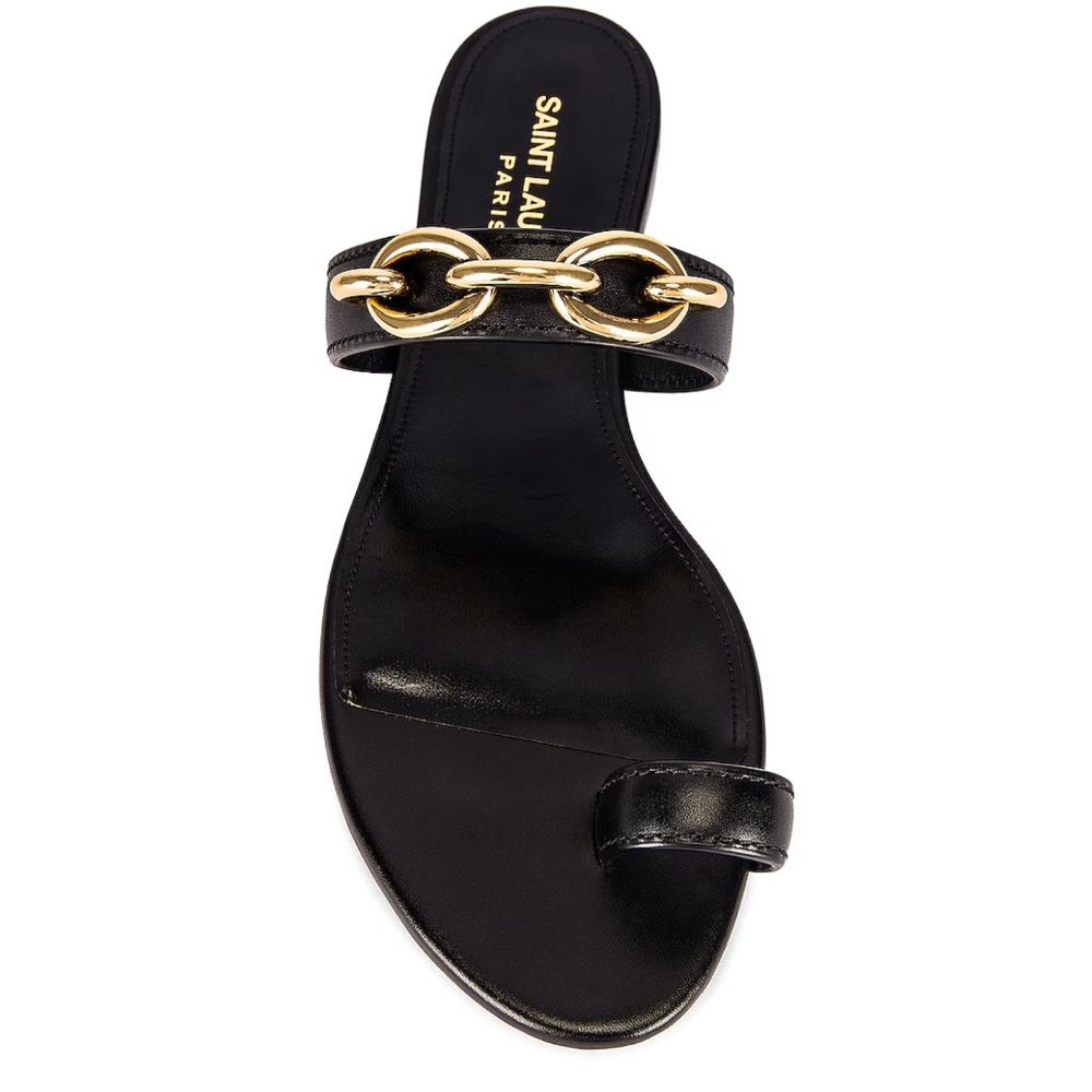 Saint Laurent Jota Maillon Sandals Nero Black Gold Chain Flat Slide 37.5 / 7.5